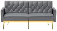 Velvet Sofa Bed w/Adjustable Armrests & Backrests, Grey