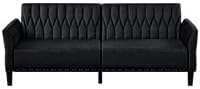 77 Inches Velvet Sofa Bed w/Adjustable Backrests & Armrests, Black