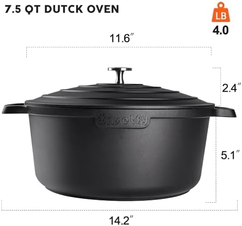 Large Dutch Oven Pot with Lid-7.5QT Cast Aluminum Oven Pot with Two Handles