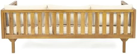 Merax 67.5" Outdoor Patio Daybed 3 Seater Sofa Bed,Acacia Wood Frame wit...