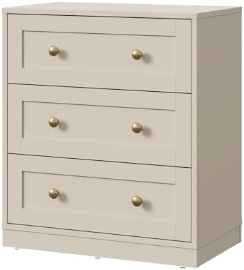 RoyalCraft Small 3 Drawer Dresser, Beige Dresser for Bedroom, Wood Nightstand...