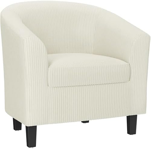 Yaheetech Accent Chairs, Corduroy Barrel Armchairs, Beige