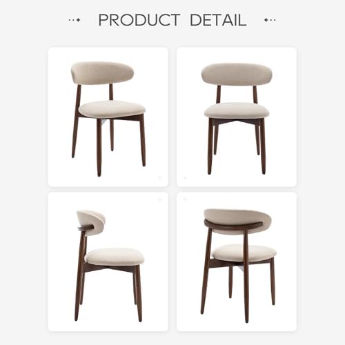 COLAMY Wooden Dining Chairs Set of 2, Upholstered Kitchen Side Chair, Beige