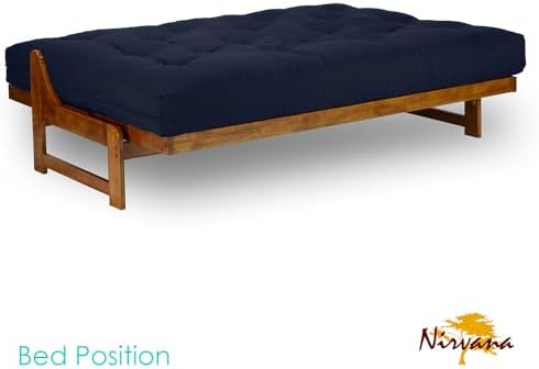 Arden Futon Set - Full Size, Frame, 8" Mattress, Twill Navy Blue Cover