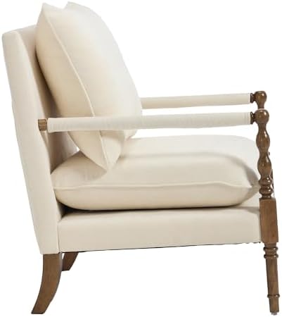 Accent Chair for Living Room, Farmhouse Linen Fabric Spindle Accent Chair wit...