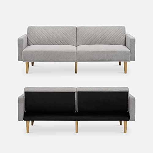mopio 76.4" Futon (Light Gray Fabric, Chevron Styled)