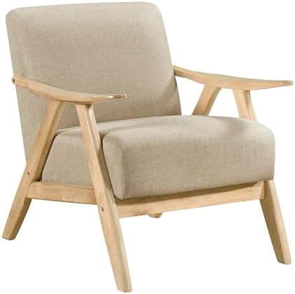 Lexicon Mid Century Modern Accent Chair, Natural Wood Frame, Light Brown