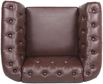 LEVNARY Leather Chesterfield Chair, Mid-Century Modern Single Sofa Chair, Tuf...