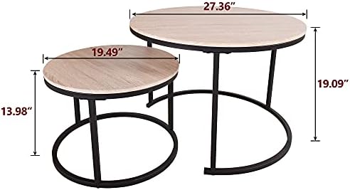 HOJINLINERO Round Coffee Table,Nesting Coffee Table Set of 2,Center Tables fo...