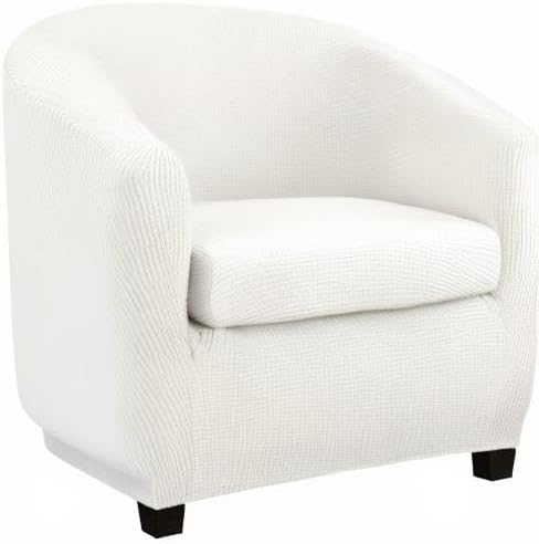 Lellen Club Chair Slipcover with Arms - White Barrel Chair Slipcovers Round T...