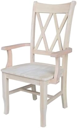 IC International Concepts Solid Wood Double X-Back Arm Chair, Unfinished
