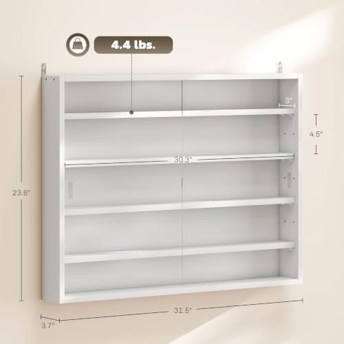 HOMCOM 5-Tier Wall Mounted Display Cabinet Glass Doors White