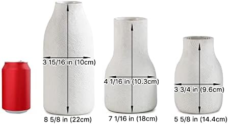 Ceramic Vases for Home Decor - Matte White Textured Vase Set of 3, Decorative...