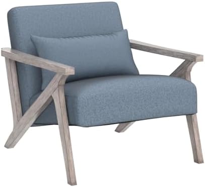 INZOY Mid Century Modern Chair with Wood Frame, Upholstered Armchair with Wai...