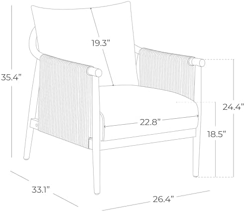 CHITA Braid Accent Chair with Wood Frame and Paper Cord Armrest, Cream
