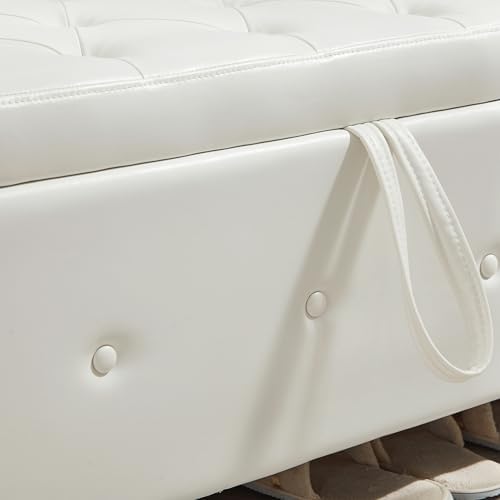 48" Storage Ottoman Bench, Ivory White | Faux Leather, Lift Top, For Liv...