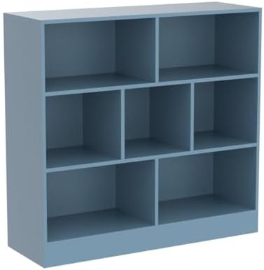 IOTXY Open Shelf Low Bookcase - Wooden 3-Tier Cube Bookshelf, Bright Blue