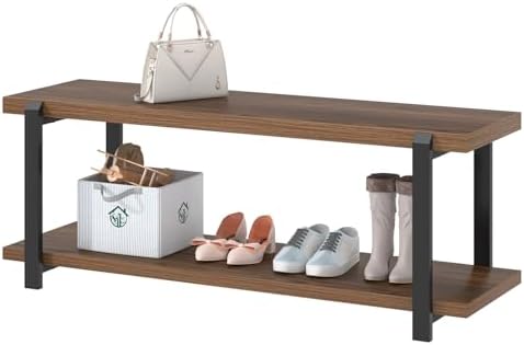 FOLUBAN Entryway Bench with Shoe Storage, Modern End of Bed Bench, Wood and M...