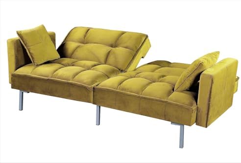 Container Furniture Direct Regal 75.6" Velvet Convertible Sofa Bed - Mid...