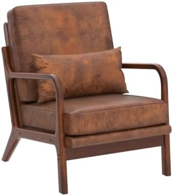 Mid Century Modern Accent Chair Set of 2 Living Room- Comfy Solid Wood Arm Ch...