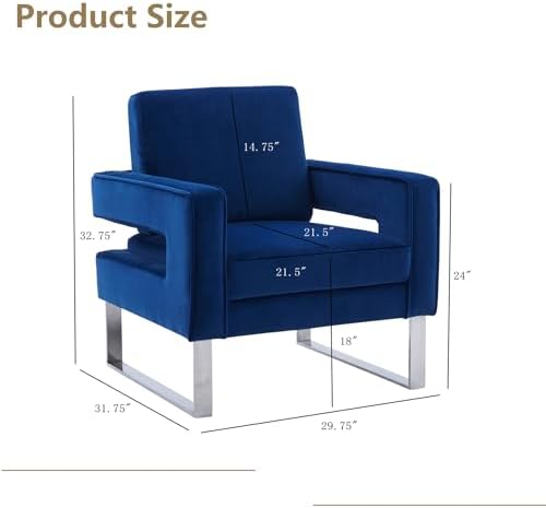 Velvet Accent Chair, Modern Armchair with Silver Base, Blue