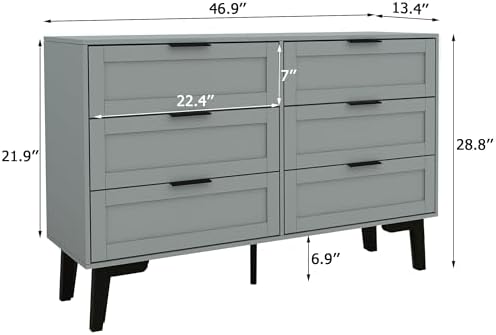 TaoHFE Grey 6 Dresser for Bedroom Modern Grey Chest of Drawers