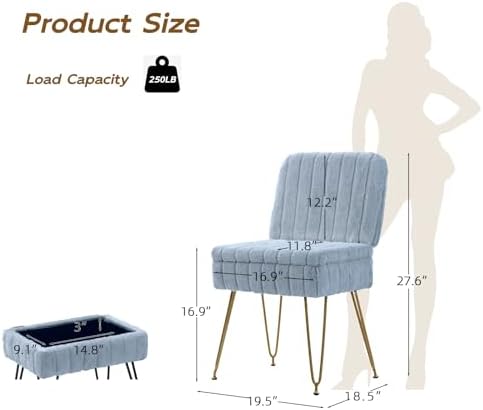 Vanity Chair with Storage | Comfy Ottoman with Folding Back