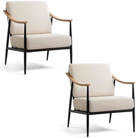 RNKSFX Modern Accent Chairs Set of 2 for Living Room Bedroom Mid Century Arm ...