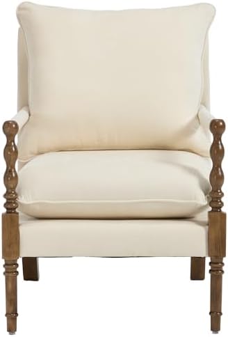 Accent Chair for Living Room, Farmhouse Linen Fabric Spindle Accent Chair wit...