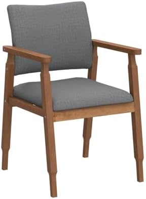Mid Century Modern Walnut Dining Chairs Wood Arm Grey Fabric Kitchen Cafe Liv...
