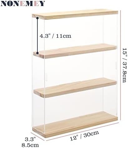 NONEMEY Clear Acrylic Display Case Stand with Wood Base 3 Tier Storage Box Wa...