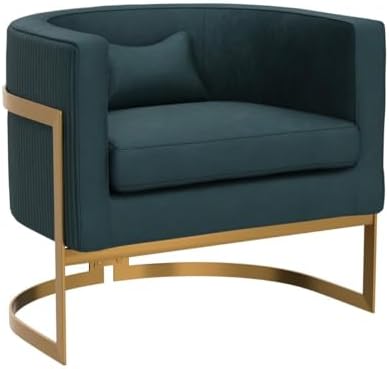Velvet Barrel Accent Chair Lake Blue with Gold Legs