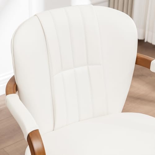 Swivel Dining Chairs Mid Century Modern White Faux Leather Upholstered Kitche...