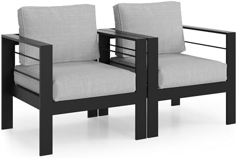 Aluminum Outdoor Patio Chairs, Patio Sofa with 10" Back Cushion, Light Grey