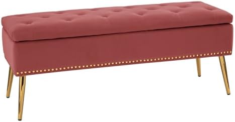 HULALA HOME Modern Velvet Storage Ottoman Bench with Gold Base & Nailhead...