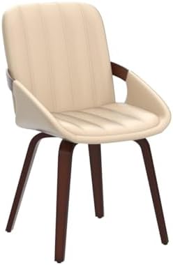 Mid Century Modern Beige Faux Leather Upholstered Dining Chairs Set of 2,Arml...