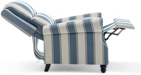 Pushback Recliner Chair, Fabric Wingback Recliner, Navy Stripe
