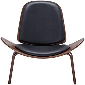 Belleze Mid Century Modern Tripod Plywood Lounge Chair Walnut Bentwood Uphols...