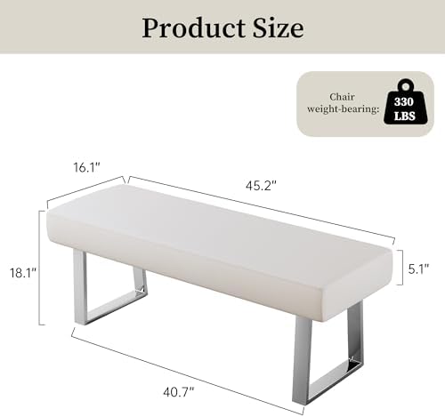 JIEXI 45.3" Upholstered PU Leather Bedroom Bench Footstool with Metal Legs