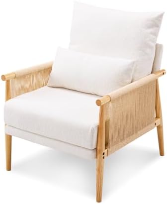 VINGLI Boho Braid Accent Armchair,Mid-Century Modern Chiar with Solid Wooden ...