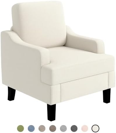 Garvee White Comfy Accent Chair, Upholstered Armchair for Living Room