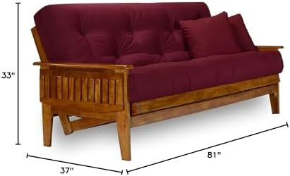 Eastridge Futon Set - Full Size, Frame, 8" Mattress, Twill Burgundy Cover