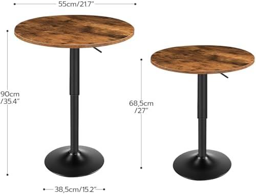 HOOBRO Bar Table, Height-Adjustable Round Pub Table 27-35.4 Inches with Sturd...