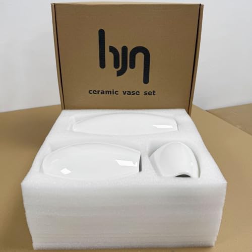 hjn Ceramic Vase Set of 3 White Flower Vase for Home Decor, Modern Decorative...