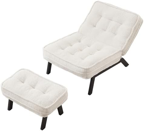 ANJ 3-Position Adjustable Accent Floor Chair with Ottoman, Ergonomic Stable L...