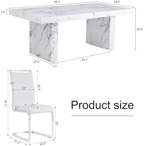 Ebullient 79'' Marble Dining Table Set for 10, 3.5'' White Ma...