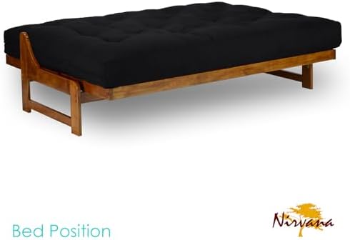 Miami Futon Set - Queen Size, Frame, 8" Mattress, Twill Black Cover