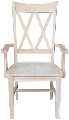 IC International Concepts Solid Wood Double X-Back Arm Chair, Unfinished