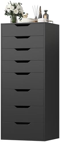 FACBOTALL 44.5" Tall Black Dresser, 8 Drawer Dresser with Groove Handles