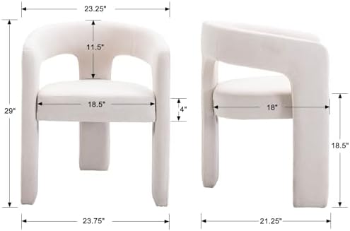 HNY Modern Linen Barrel Dining Chairs Set of 2, Ivory